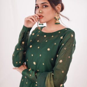GREEN KHADDI NET LONG SHIRT DRESS - Image 3