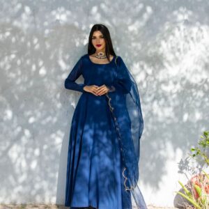 BLUE GEORGETTE CHIFFON PISHWAS
