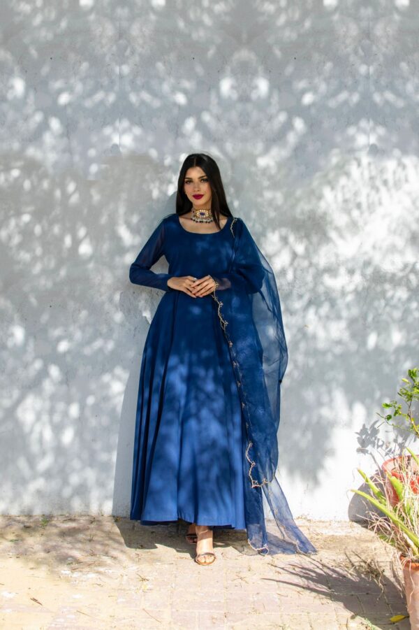 BLUE GEORGETTE CHIFFON PISHWAS
