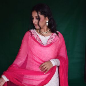 WHITE / PINK PEARL WORK DRESS - Image 4