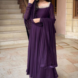 DARK PURPLE SHEESHA WORK PISHWAS
