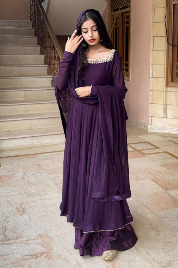 DARK PURPLE SHEESHA WORK PISHWAS
