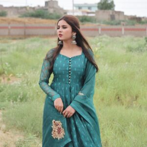 SEA GREEN EMBRIODED PISHWAS - Image 4