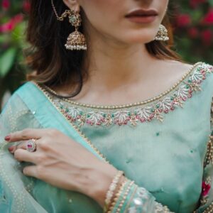 Organza mesuri sea green saree - Image 4