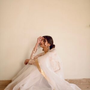 WHITE ORGANZA JAMAWAAR SAREE - Image 3