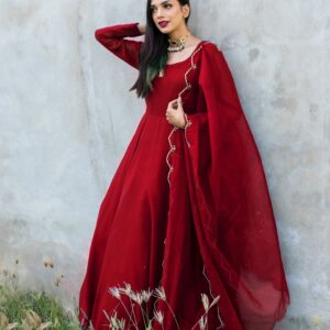 RED GEORGETTE CHIFFON PISHWAS