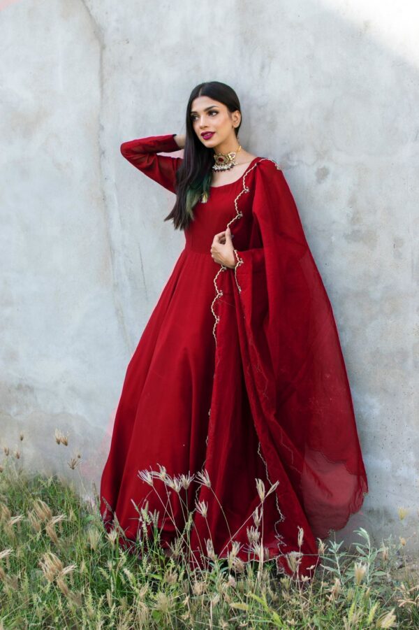 RED GEORGETTE CHIFFON PISHWAS