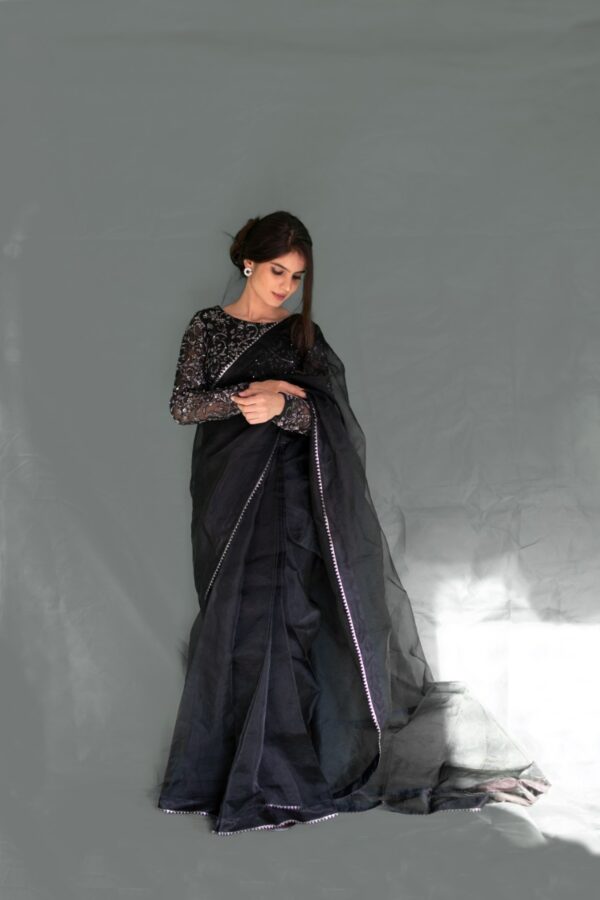 BLACK KATDANA BEADS SAREE