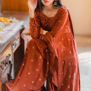 Terracotta Brown Chiken kari saree - Image 4