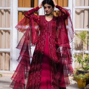 MAROON CHIKEN KARI DRESS - Image 3