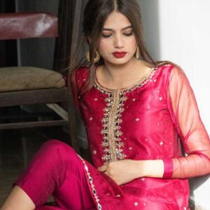 MAGENTA SHEESHA WORK DRESS - Image 3
