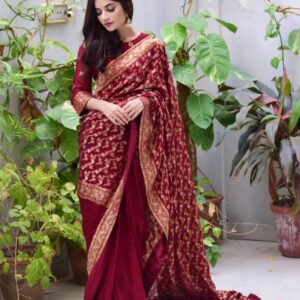 MAROON JAMAWAAR SAREE
