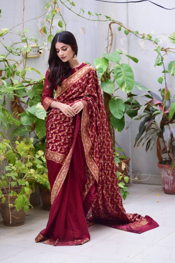 MAROON JAMAWAAR SAREE