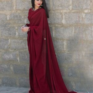 MAROON GEORGETTE CHIFFON SHEESHAS SAREE - Image 2