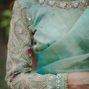 Organza mesuri sea green saree - Image 2