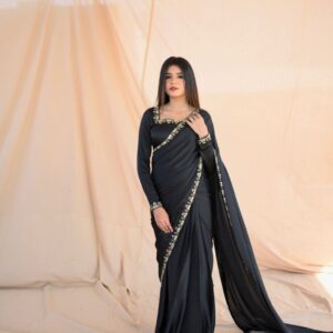 BLACK SILK HANDWORKED SAREE