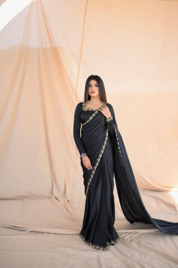 BLACK SILK HANDWORKED SAREE