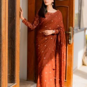 Terracotta Brown Chiken kari saree