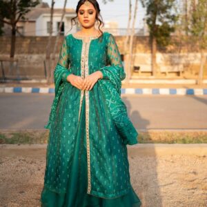 BOTTLE GREEN CHUNRI DRESS