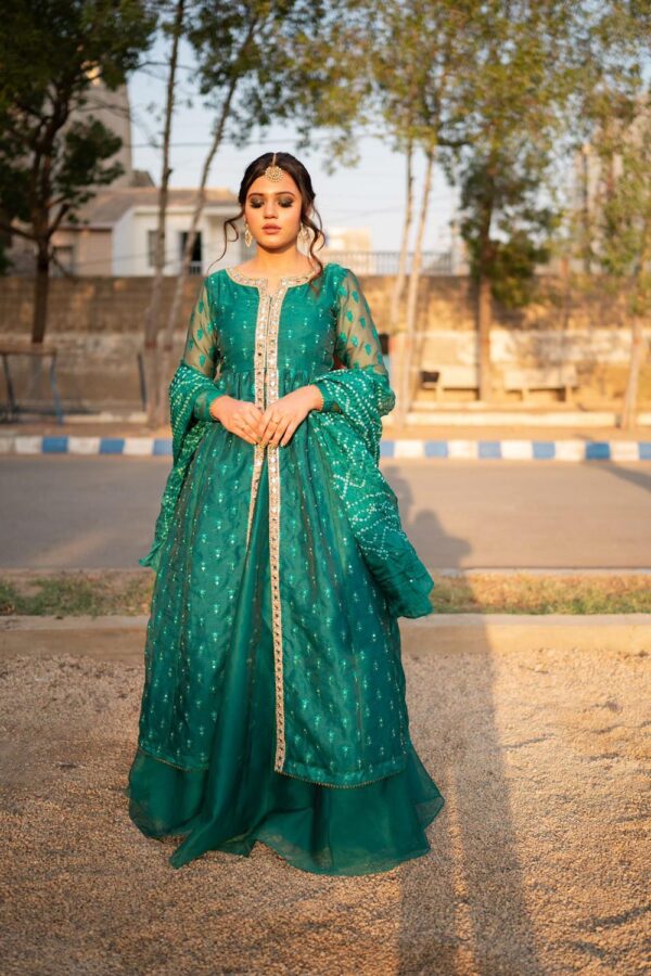 BOTTLE GREEN CHUNRI DRESS