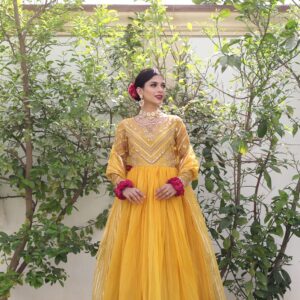 YELLOW CRYSTAL WORK  PISHWAS