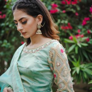 Organza mesuri sea green saree - Image 6