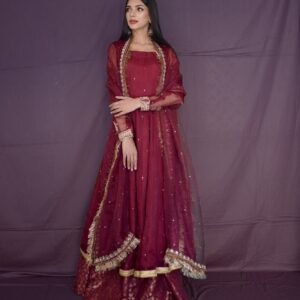 MAROON ORGANZA BORDER DUPATTA