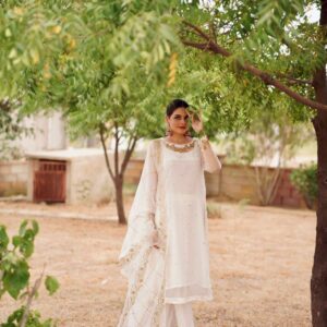 WHITE ORGANZA SEQUINCED DUPATTA DRESS