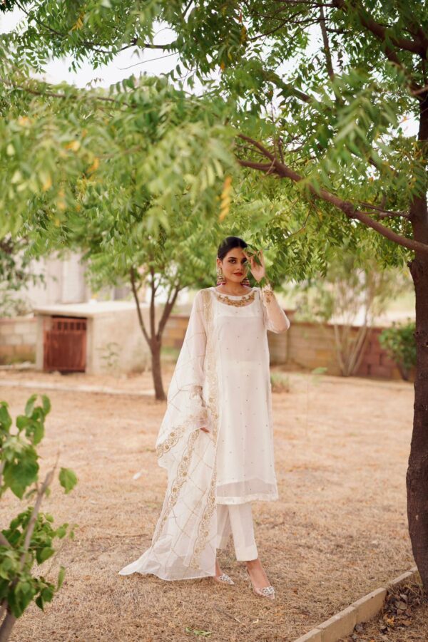WHITE ORGANZA SEQUINCED DUPATTA DRESS