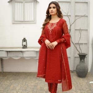 ANAARI RED KHADDI NET DRESS