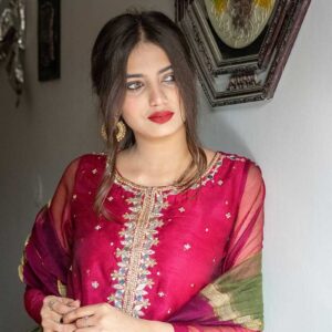 MAGENTA SHEESHA WORK DRESS - Image 2