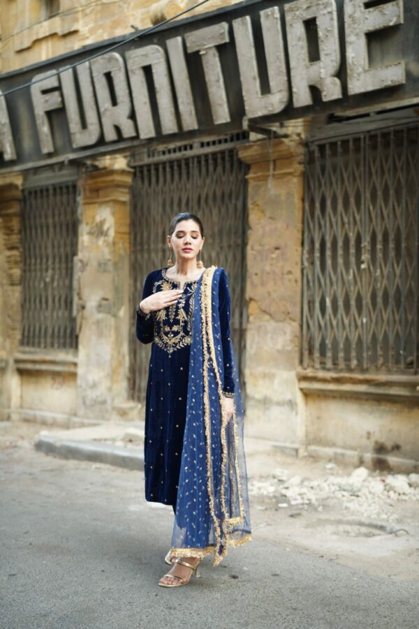 BLUE VELVET DRESS