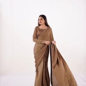CHAMPAGNE SILK HANDWORKED SAREE