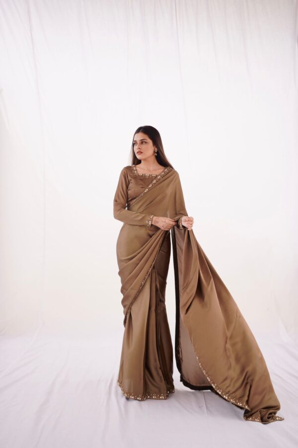 CHAMPAGNE SILK HANDWORKED SAREE