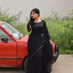 BLACK NET/SILK SAREE - Image 3