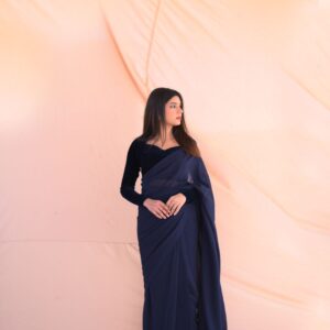 NAVY BLUE VELVET SAREE