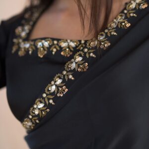 BLACK SILK HANDWORKED SAREE - Image 5