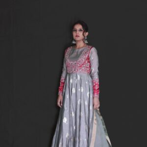 GREY JACQUARD PINK KOTI PISHWAS