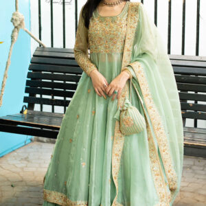 PISTA GREEN HANDWORKED DRESS