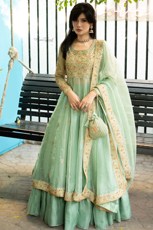 PISTA GREEN HANDWORKED DRESS