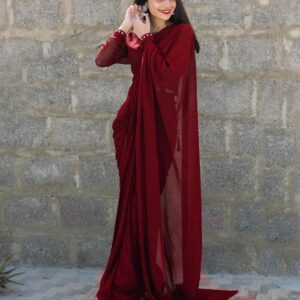 MAROON GEORGETTE CHIFFON SHEESHAS SAREE