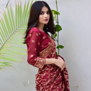 MAROON JAMAWAAR SAREE - Image 6