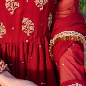 RED CHIFFON HANDWORKED DRESS - Image 3