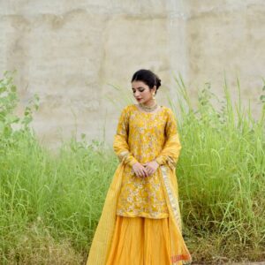 YELLOW 2 LEG SHARARA DRESS