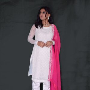 WHITE / PINK PEARL WORK DRESS