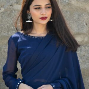 NAVY BLUE SHEESHA SAREE - Image 3