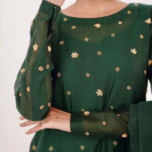 GREEN KHADDI NET LONG SHIRT DRESS - Image 5