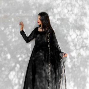 BLACK GEORGETTE CHIFFON PISHWAS
