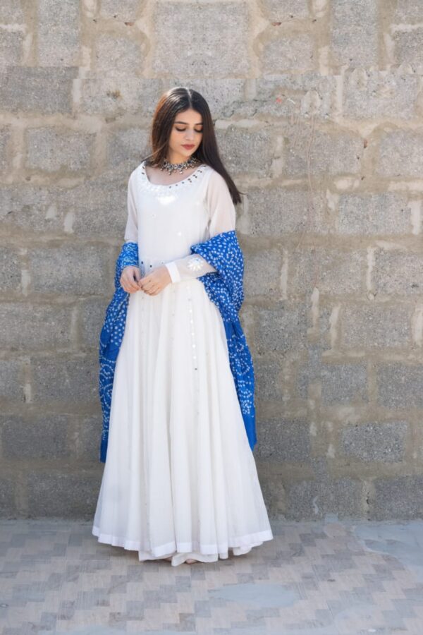 WHITE CHUNRI DUPATTA DRESS