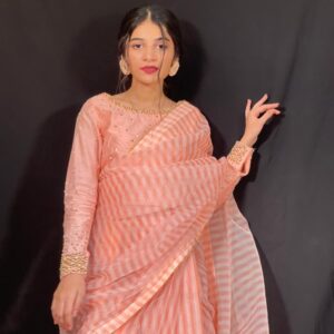 PINK ORGANZA LINED SAREE - Image 5